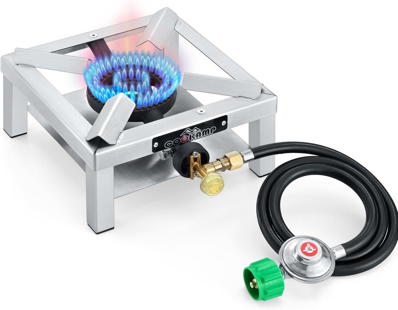 COOKAMP Propane Burner Angle Iron Camp Stove with CSA Listed Regulator and 4ft Hose (SS1200) - Image 1
